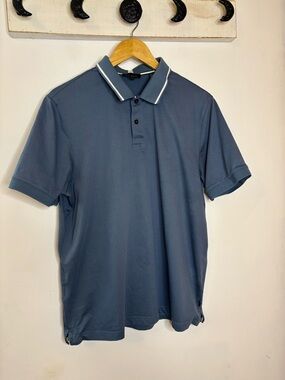 Ted Baker Slate Blue Textured Polo with White Contrast Trim